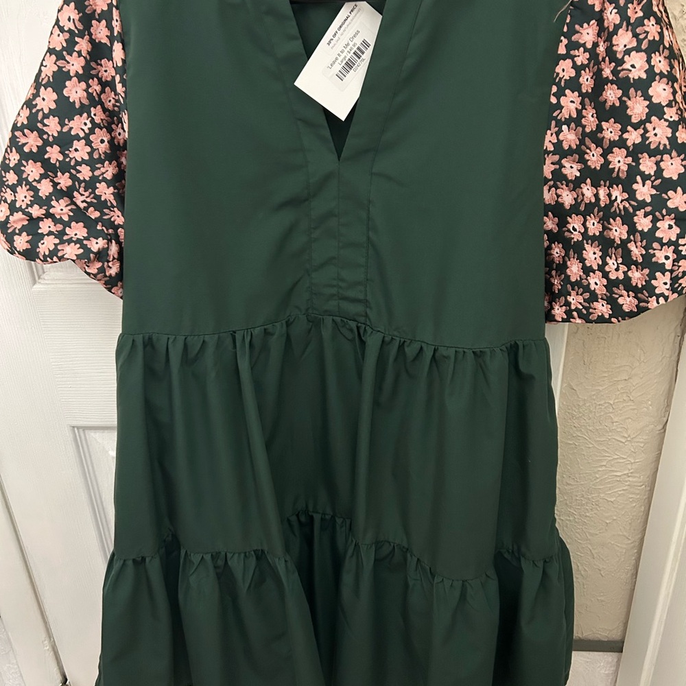 Entro Green and Pink Tiered Sundress with Puff Sleeves